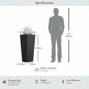 90cm Zinc Galvanised Polished Black Tall Tapered Planter